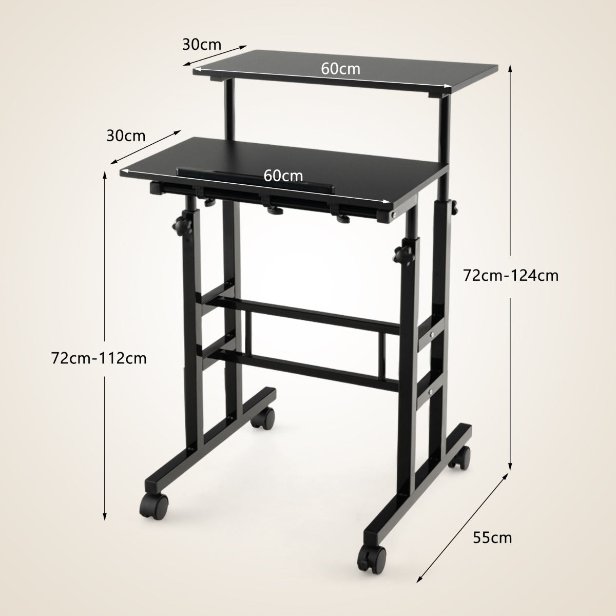 Costway 2-Tier Height Adjustable Mobile Standing Desk for Home Office-Black