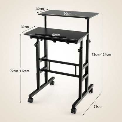 Costway 2-Tier Height Adjustable Mobile Standing Desk for Home Office-Black