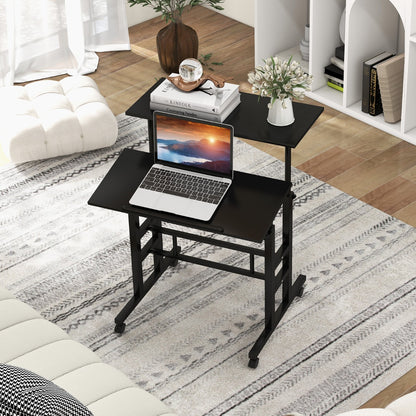Costway 2-Tier Height Adjustable Mobile Standing Desk for Home Office-Black