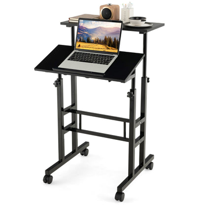 Costway 2-Tier Height Adjustable Mobile Standing Desk for Home Office-Black