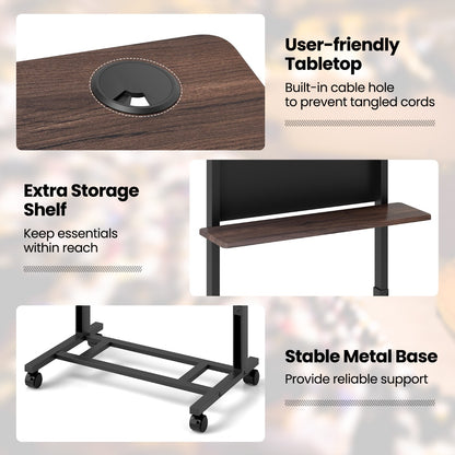 103-125cm Height Adjustable Rolling Podium Stand-Walnut