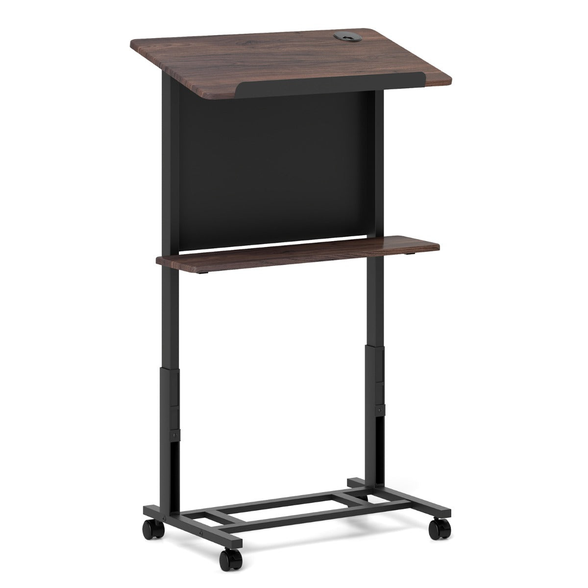 103-125cm Height Adjustable Rolling Podium Stand-Walnut