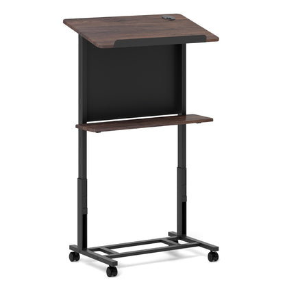 103-125cm Height Adjustable Rolling Podium Stand-Walnut