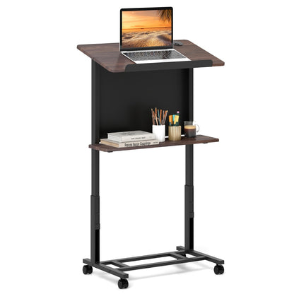 103-125cm Height Adjustable Rolling Podium Stand-Walnut
