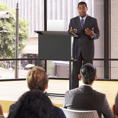 103-125cm Height Adjustable Rolling Podium Stand-Walnut