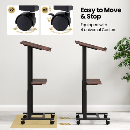 103-125cm Height Adjustable Rolling Podium Stand-Walnut