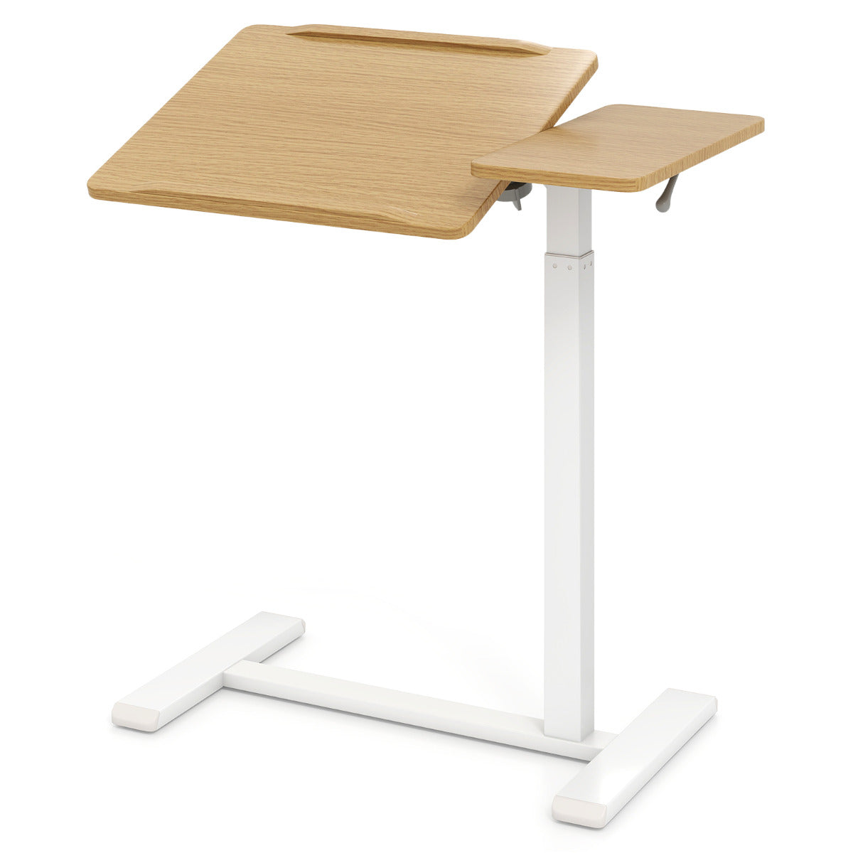 Height Adjustable Standing Laptop Cart with Tilting Tabletop and Dual Edge Stoppers-Natural