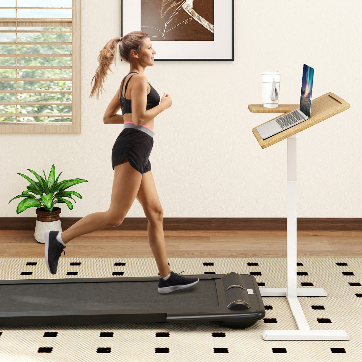 Height Adjustable Standing Laptop Cart with Tilting Tabletop and Dual Edge Stoppers-Natural