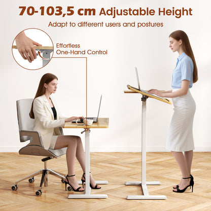 Height Adjustable Standing Laptop Cart with Tilting Tabletop and Dual Edge Stoppers-Natural