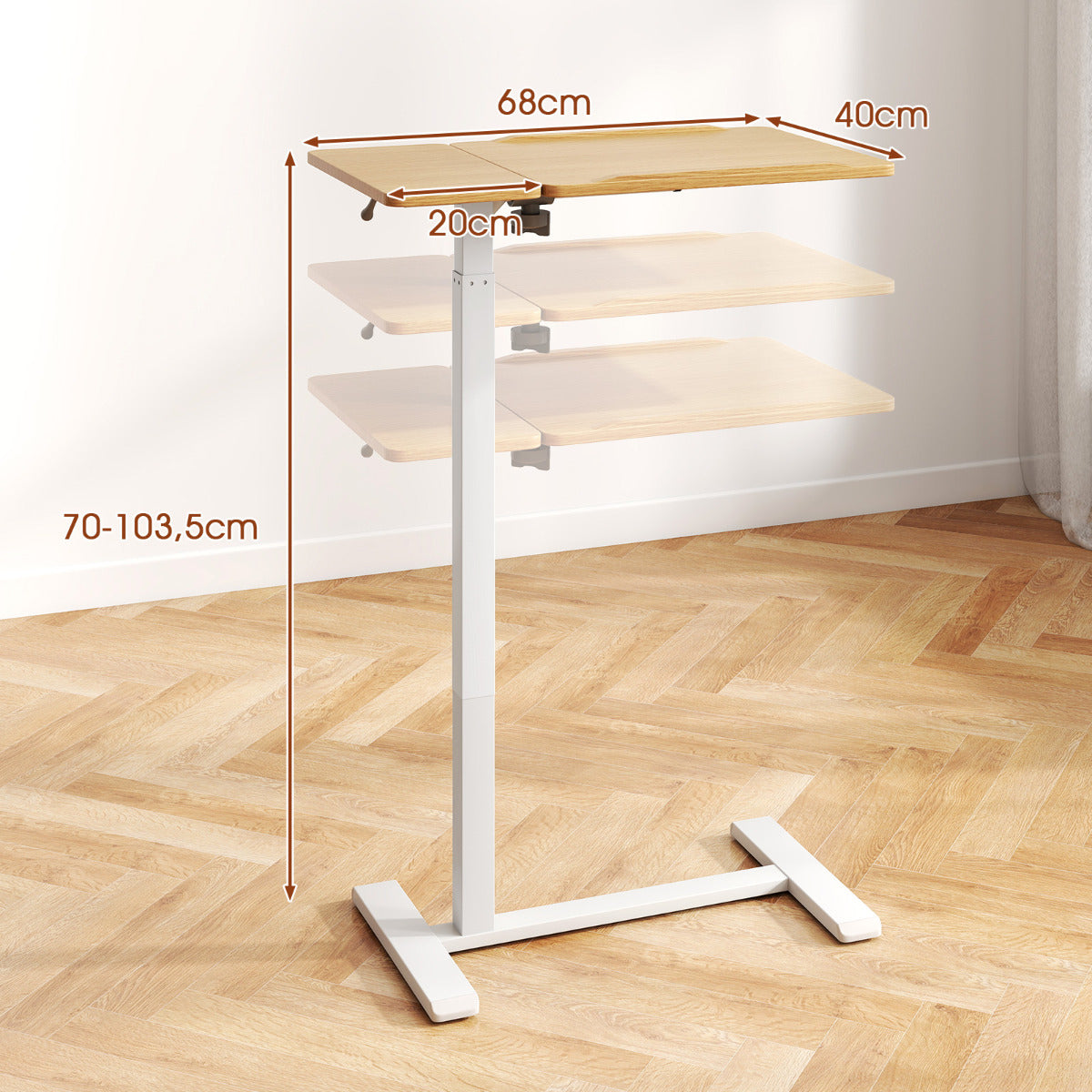 Height Adjustable Standing Laptop Cart with Tilting Tabletop and Dual Edge Stoppers-Natural