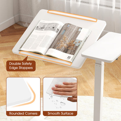 Height Adjustable Standing Laptop Cart with Tilting Tabletop and Dual Edge Stoppers-White