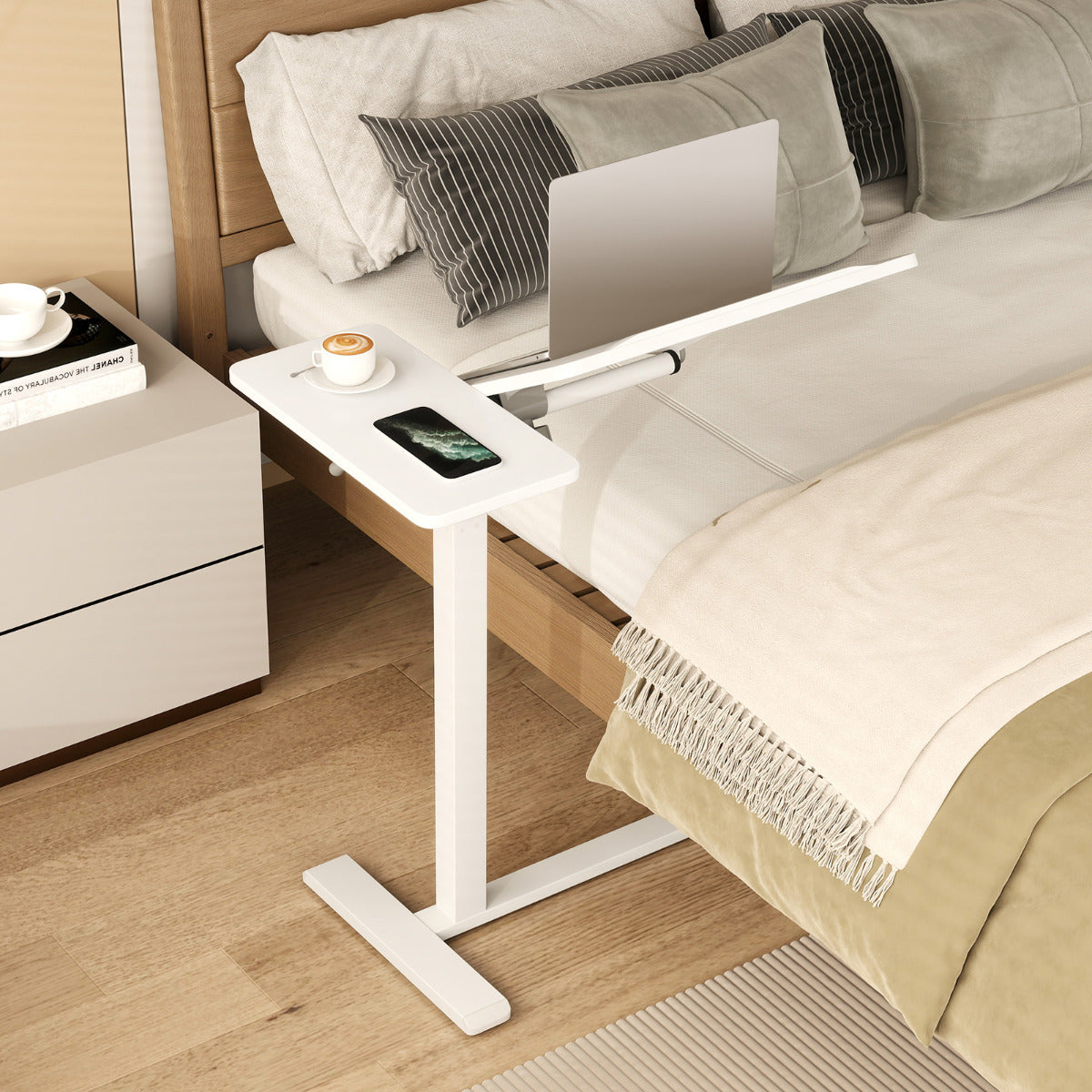 Height Adjustable Standing Laptop Cart with Tilting Tabletop and Dual Edge Stoppers-White