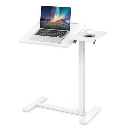 Height Adjustable Standing Laptop Cart with Tilting Tabletop and Dual Edge Stoppers-White