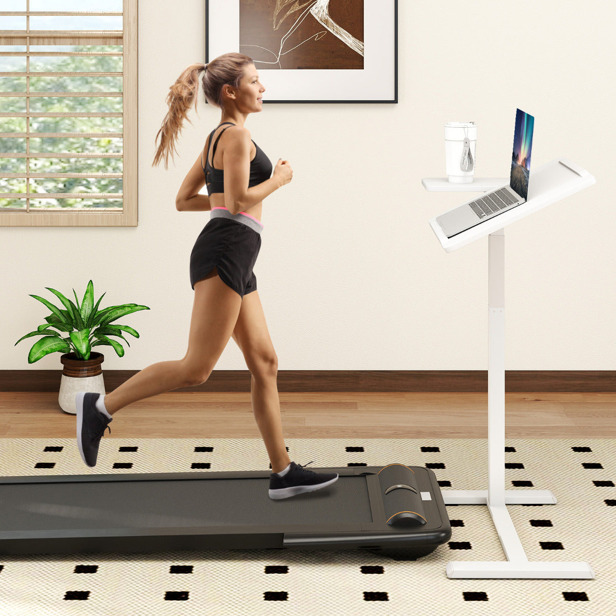 Height Adjustable Standing Laptop Cart with Tilting Tabletop and Dual Edge Stoppers-White