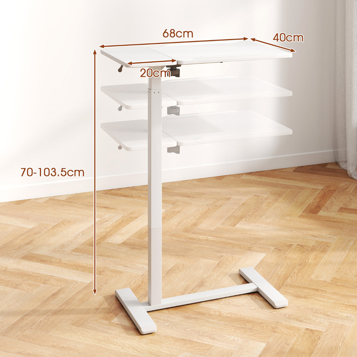 Height Adjustable Standing Laptop Cart with Tilting Tabletop and Dual Edge Stoppers-White