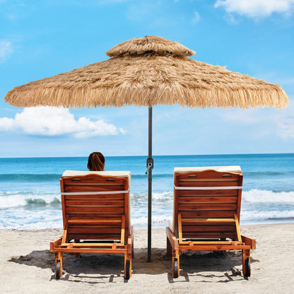 Costway Height Adjustable Thatched Tiki Patio Umbrella with 32 LED Lights