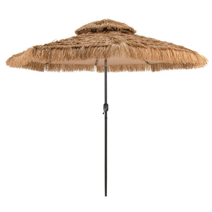 Costway Height Adjustable Thatched Tiki Patio Umbrella with 32 LED Lights