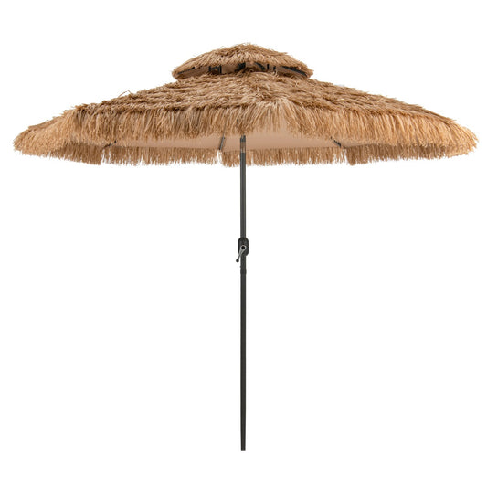 Costway Height Adjustable Thatched Tiki Patio Umbrella with 32 LED Lights