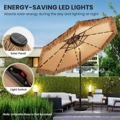 Costway Height Adjustable Thatched Tiki Patio Umbrella with 32 LED Lights