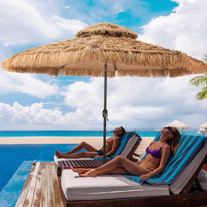 Costway Height Adjustable Thatched Tiki Patio Umbrella with 32 LED Lights