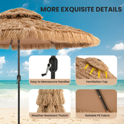 Costway Height Adjustable Thatched Tiki Patio Umbrella with 32 LED Lights