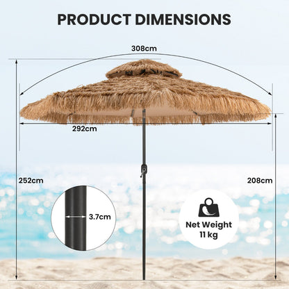Natural Hawaii tiki patio umbrella with water-resistant canopy for stylish outdoor shade and protection