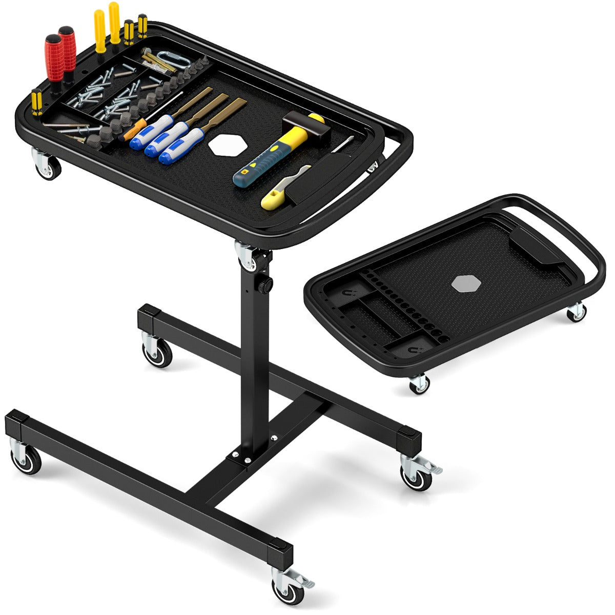2-in-1 Height Adjustable Work Table with Detachable Part Tray-Black