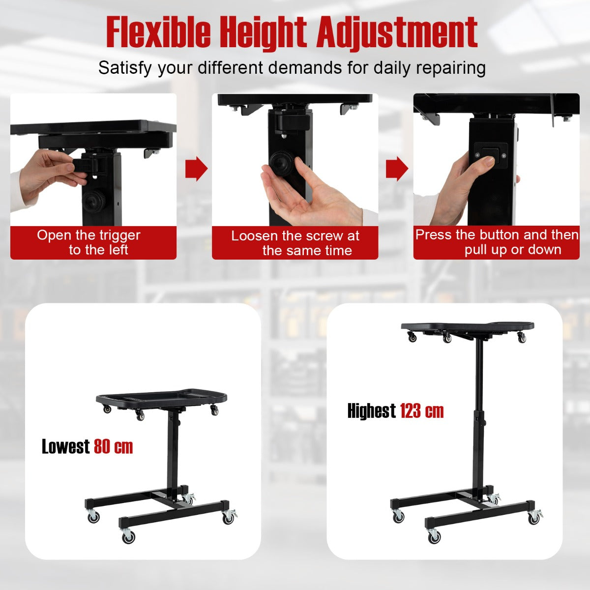 2-in-1 Height Adjustable Work Table with Detachable Part Tray-Black