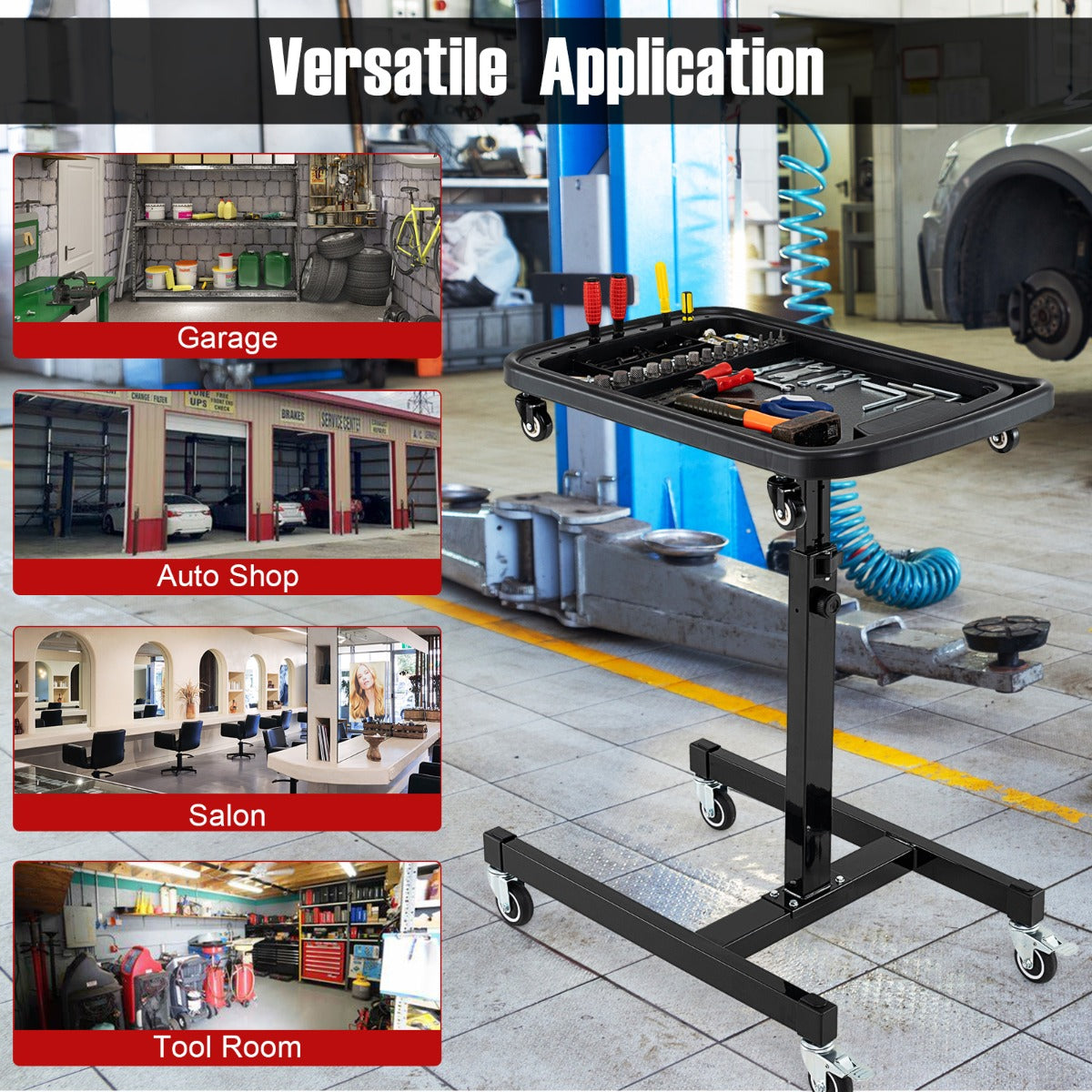 2-in-1 Height Adjustable Work Table with Detachable Part Tray-Black