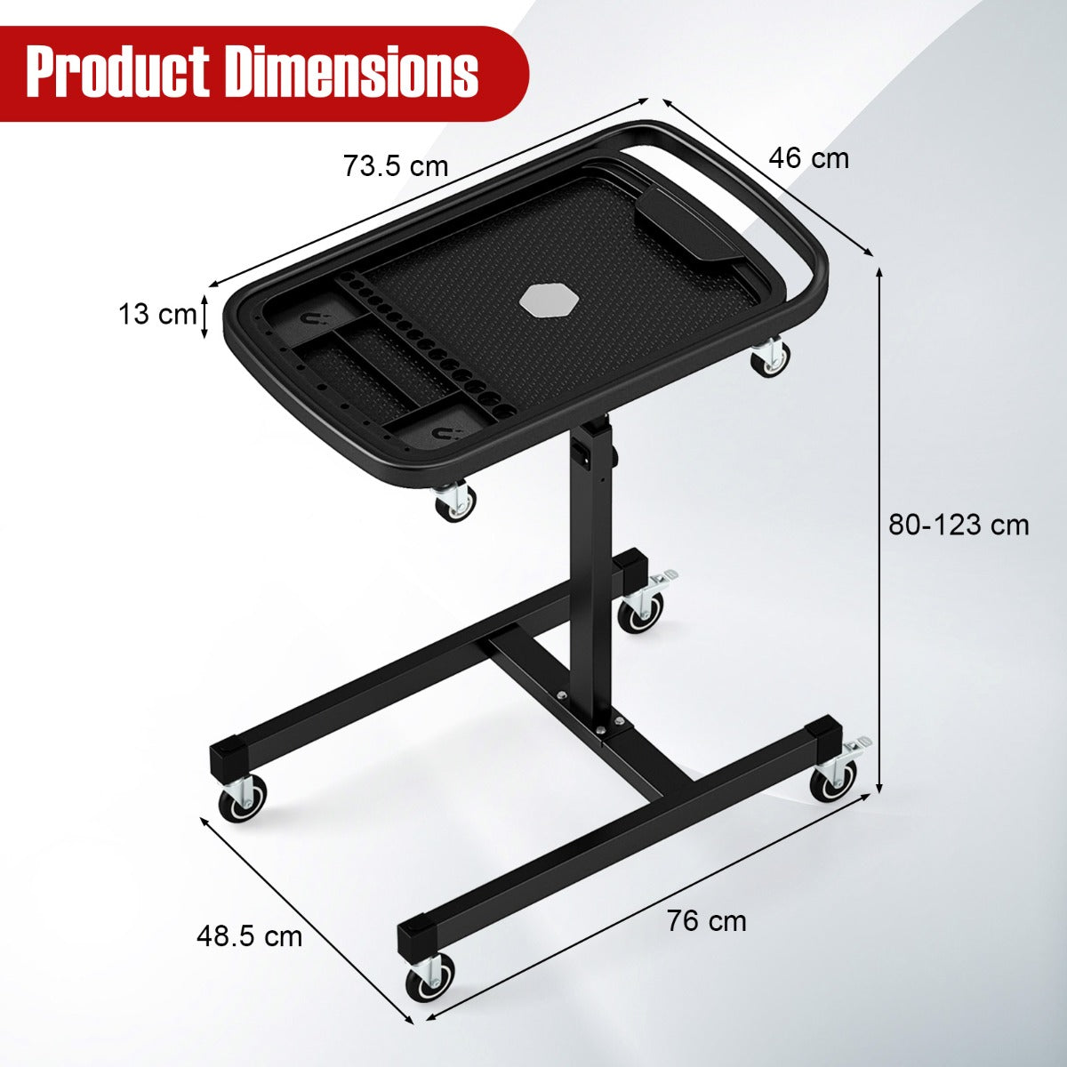 2-in-1 Height Adjustable Work Table with Detachable Part Tray-Black