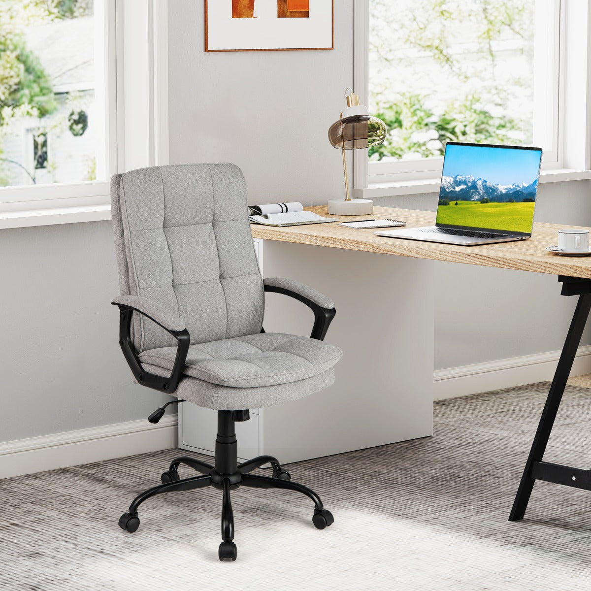 Height-adjustable Office Chair with Rocking Function and Armrest-Grey