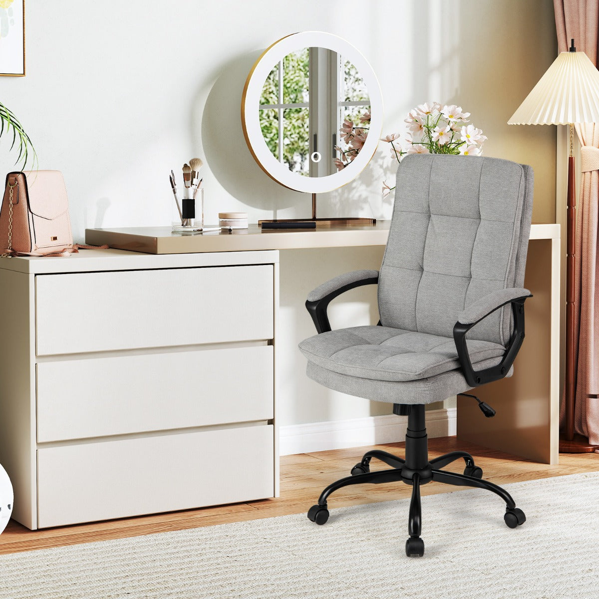 Height-adjustable Office Chair with Rocking Function and Armrest-Grey