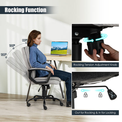 Height-adjustable Office Chair with Rocking Function and Armrest-Grey