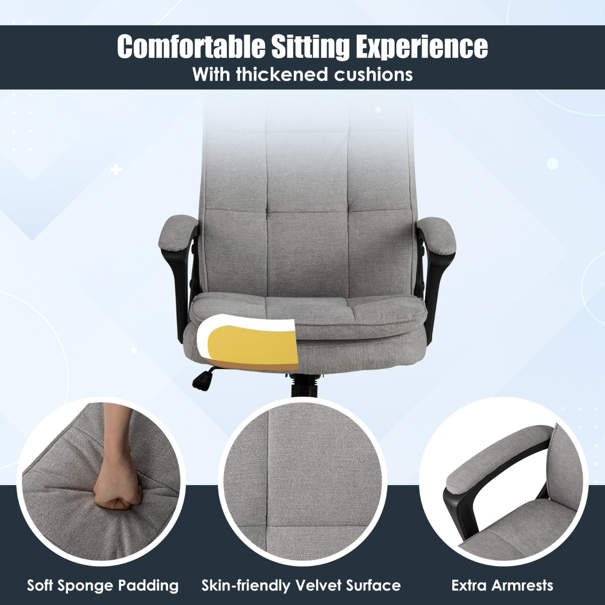 Height-adjustable Office Chair with Rocking Function and Armrest-Grey
