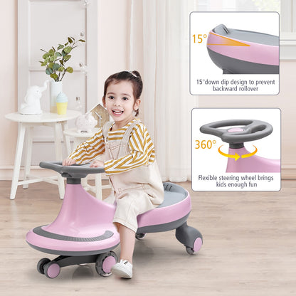 High Bounce Wiggle Car for Kids Swing Car Indoors and Outdoors-Pink