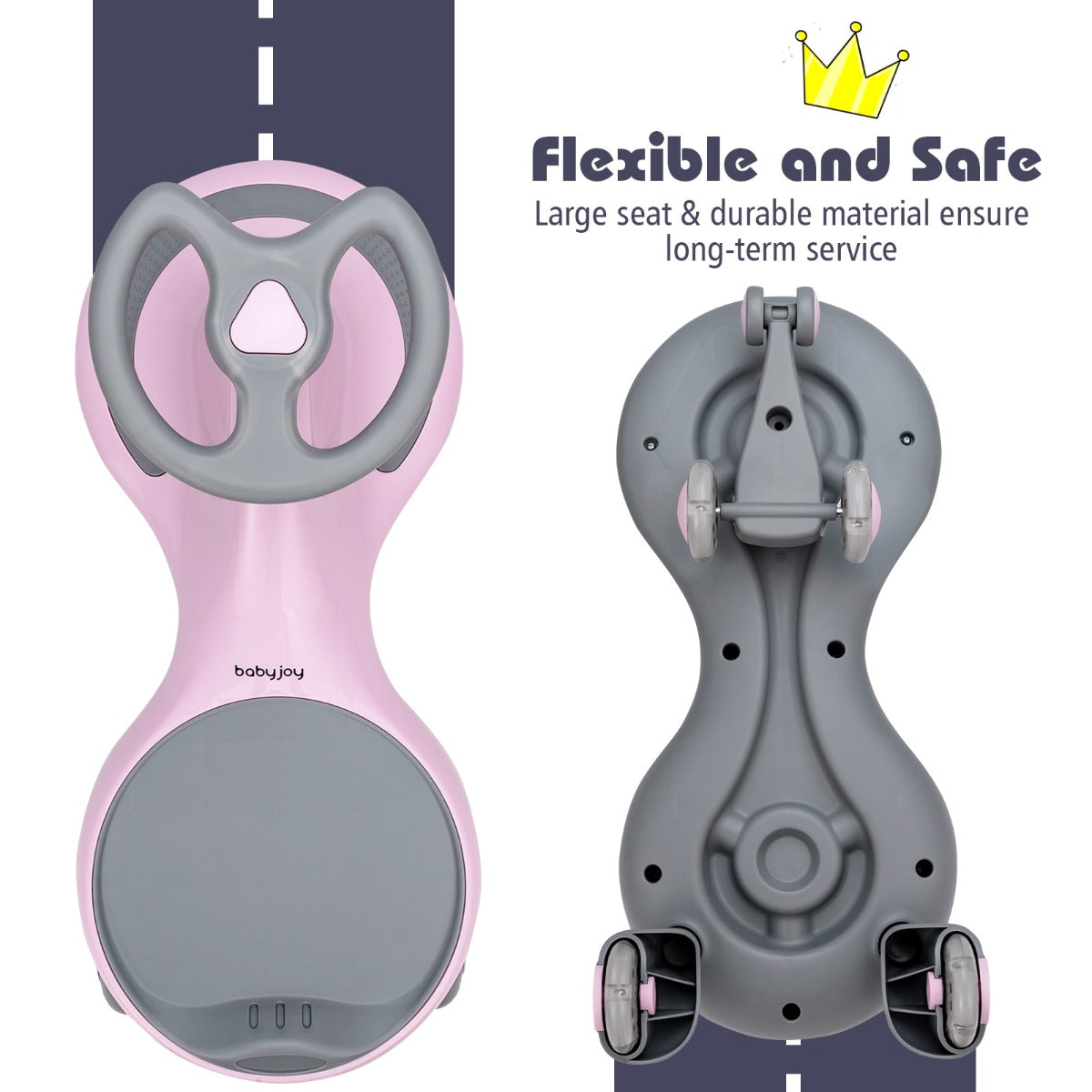 High Bounce Wiggle Car for Kids Swing Car Indoors and Outdoors-Pink