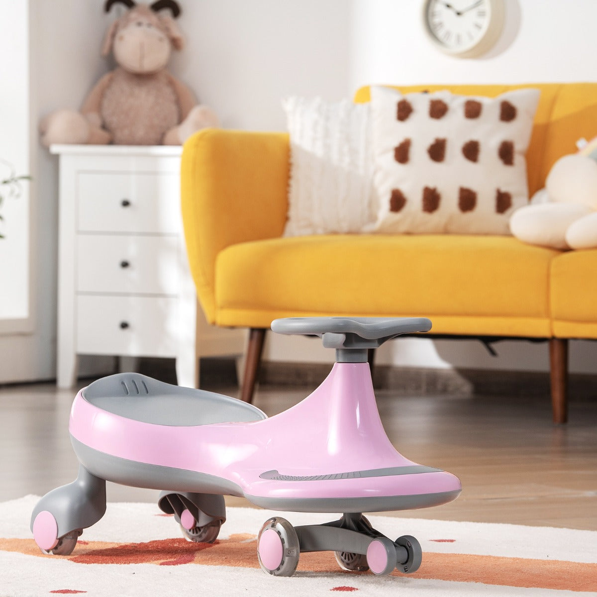 High Bounce Wiggle Car for Kids Swing Car Indoors and Outdoors-Pink
