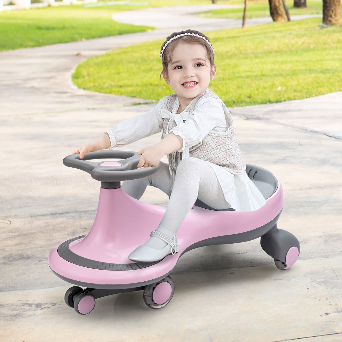 High Bounce Wiggle Car for Kids Swing Car Indoors and Outdoors-Pink