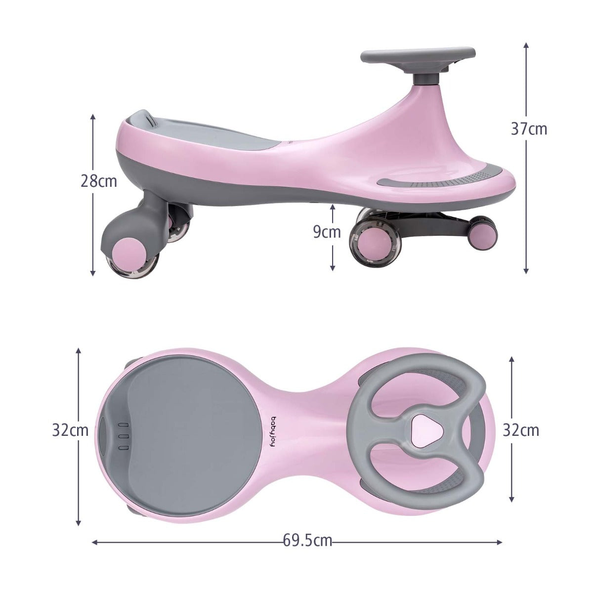 High Bounce Wiggle Car for Kids Swing Car Indoors and Outdoors-Pink