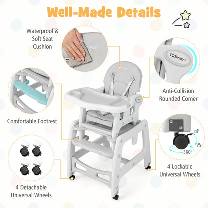 3-in-1 Highchair with Removable 4-Position Tray and Seat Cushion  for 6-36 Months
