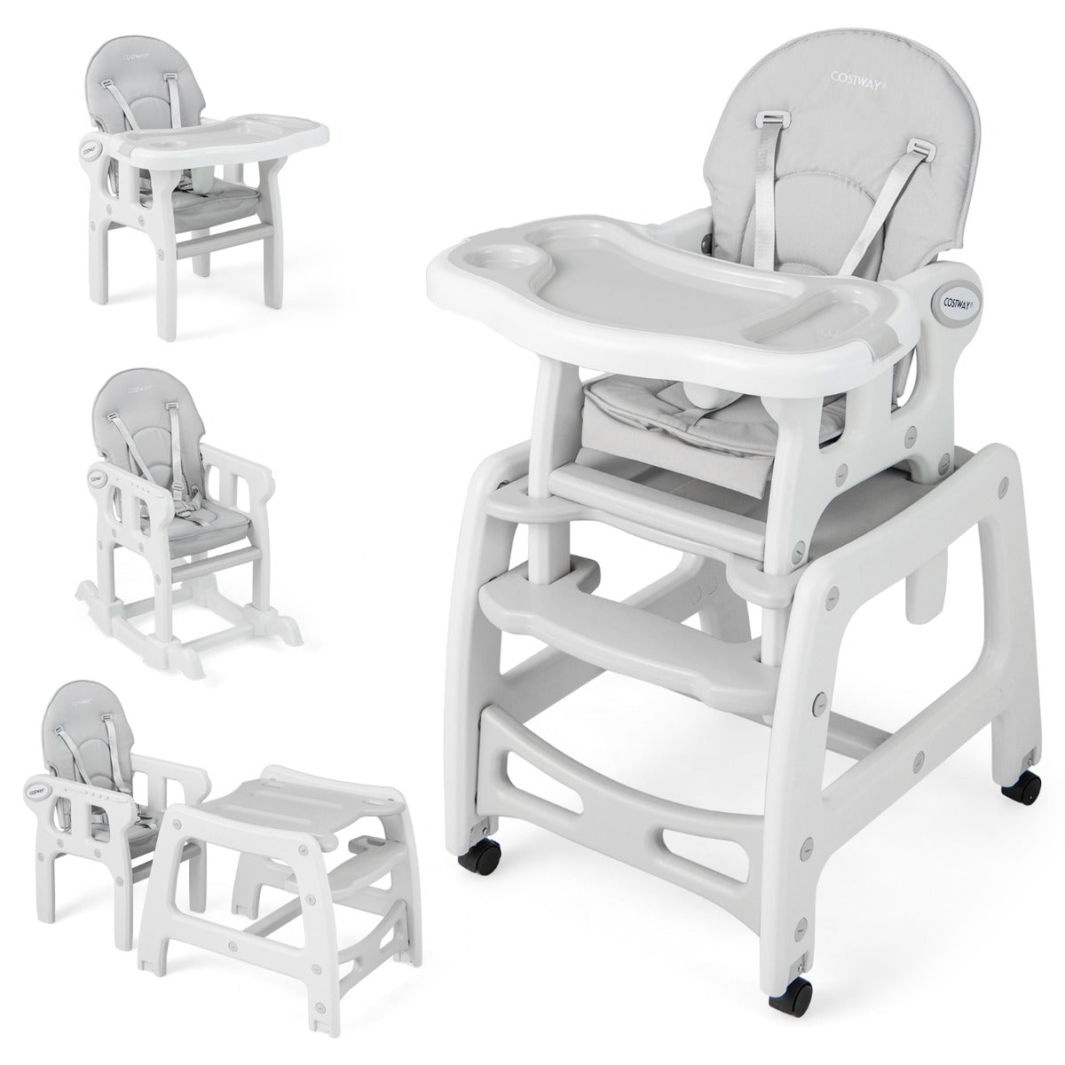 3-in-1 Highchair with Removable 4-Position Tray and Seat Cushion  for 6-36 Months