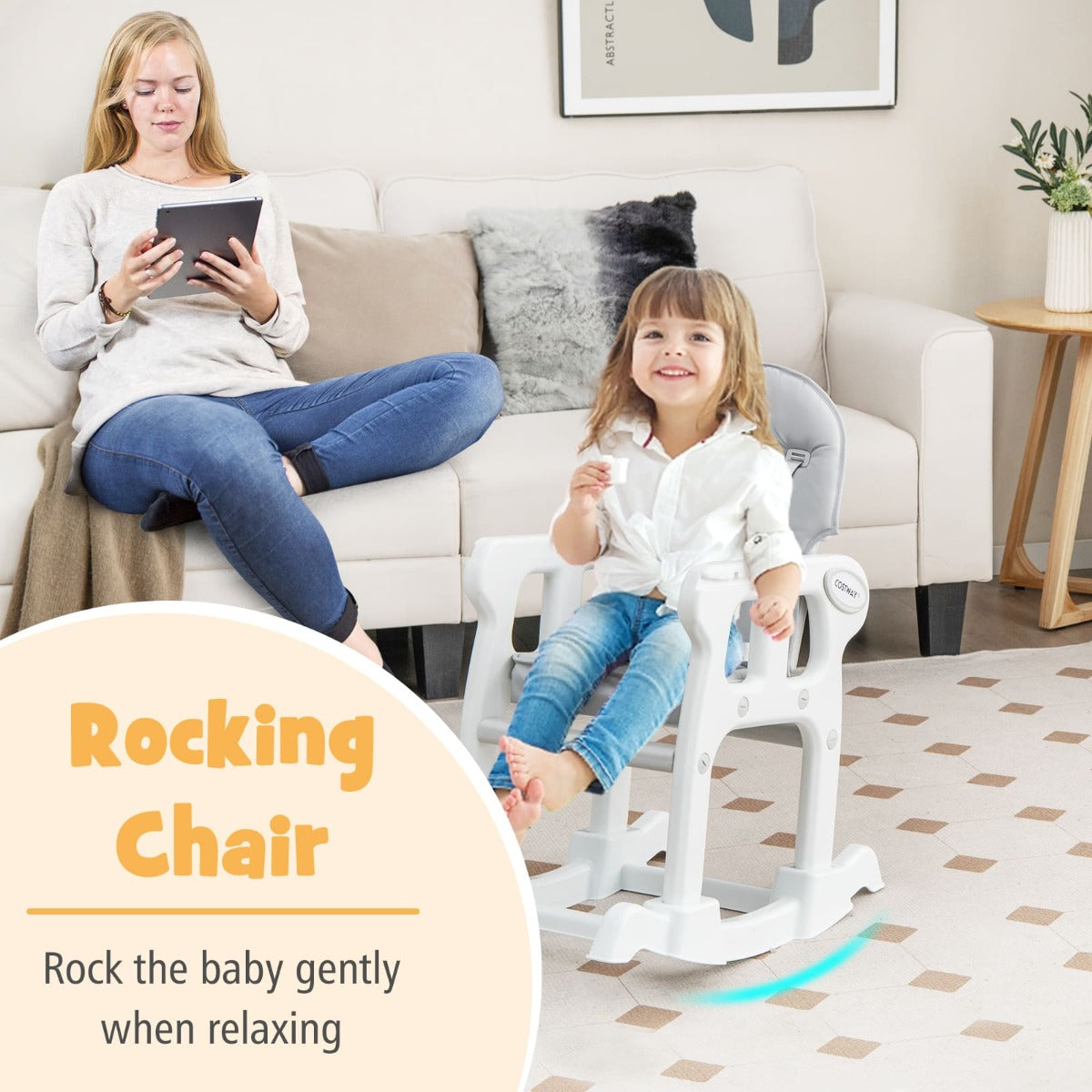 3-in-1 Highchair with Removable 4-Position Tray and Seat Cushion  for 6-36 Months