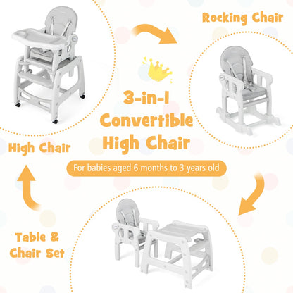3-in-1 Highchair with Removable 4-Position Tray and Seat Cushion  for 6-36 Months