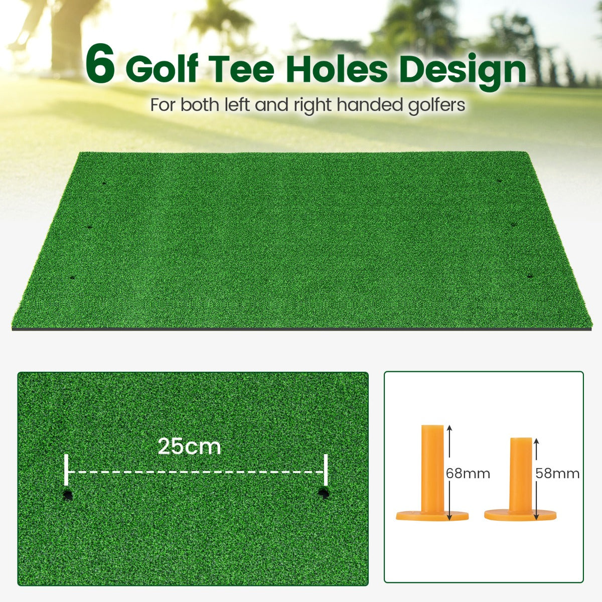 Costway Artificial Turf Mat for Indoor/Outdoor Golf Practice Includes 2 Rubber Tees and 2 Alignment Sticks-S