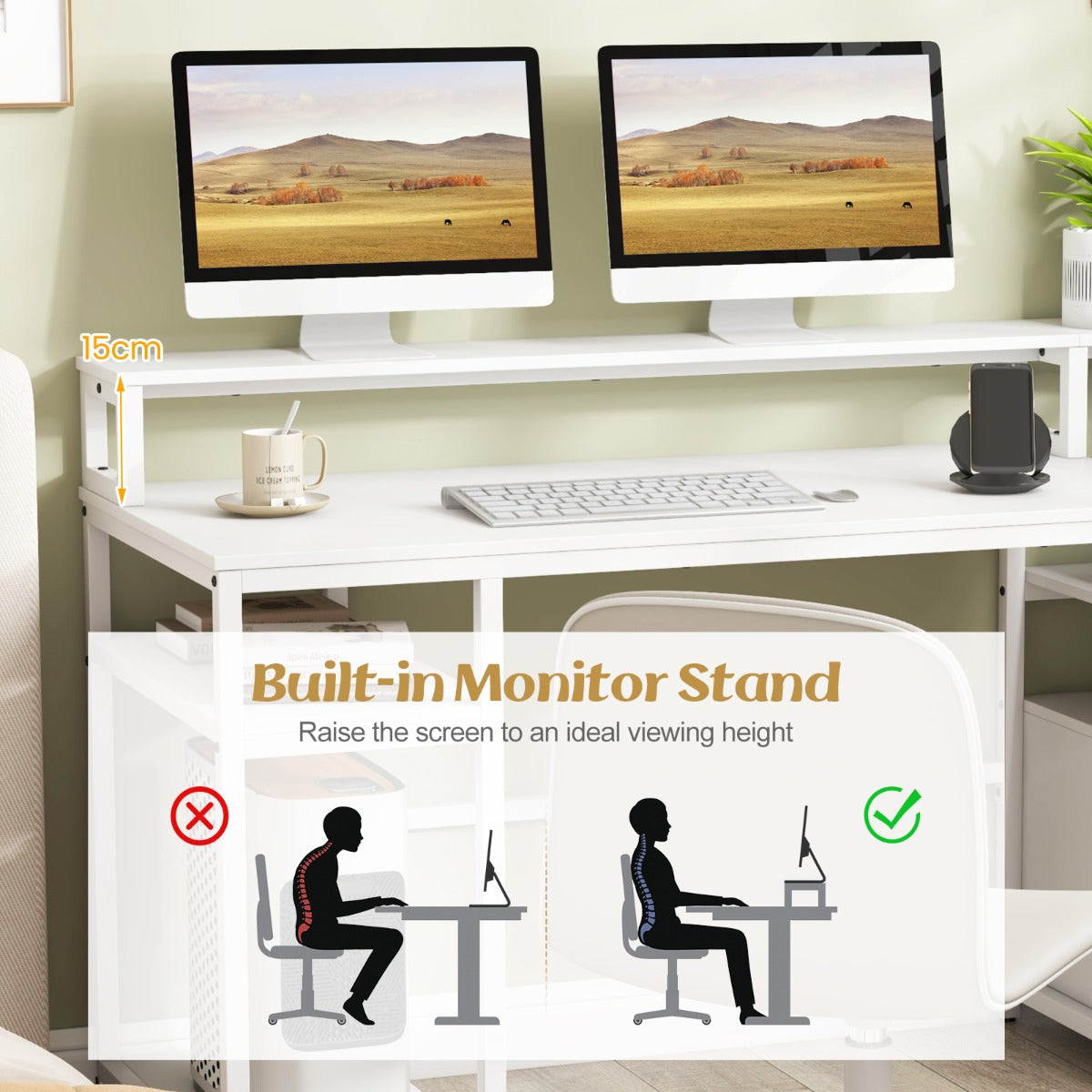 168 CM Home Office Computer Desk with Storage Shelves