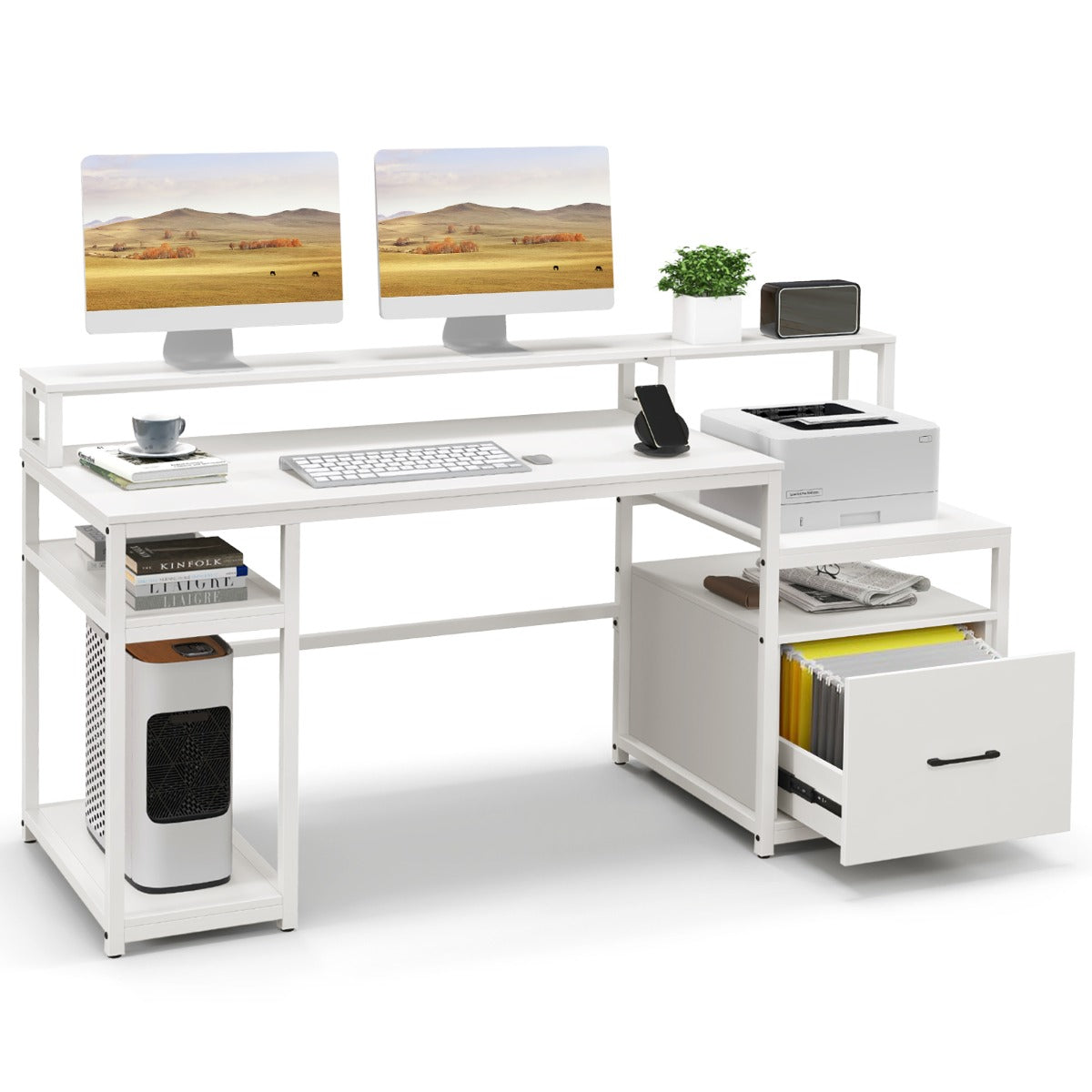 168 CM Home Office Computer Desk with Storage Shelves