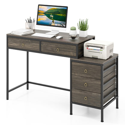 Home Office Computer Desk with 5 Drawers and Side File Cabinet-Grey