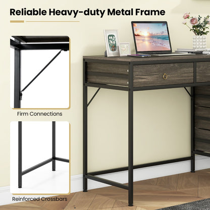 Home Office Computer Desk with 5 Drawers and Side File Cabinet-Grey