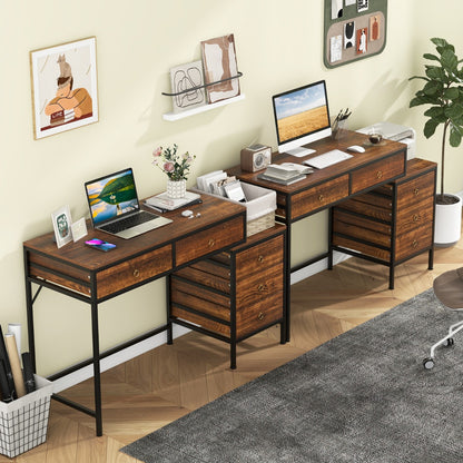 Home Office Computer Desk with 5 Drawers and Side File Cabinet-Rustic Brown
