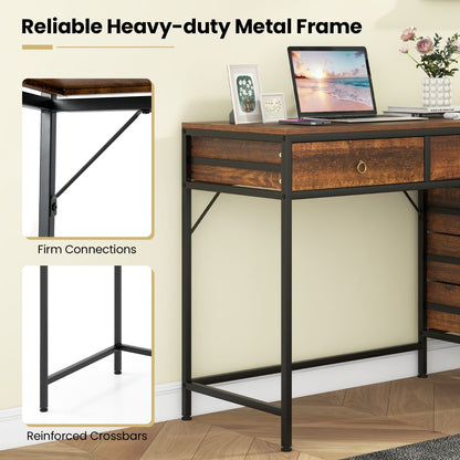 Home Office Computer Desk with 5 Drawers and Side File Cabinet-Rustic Brown